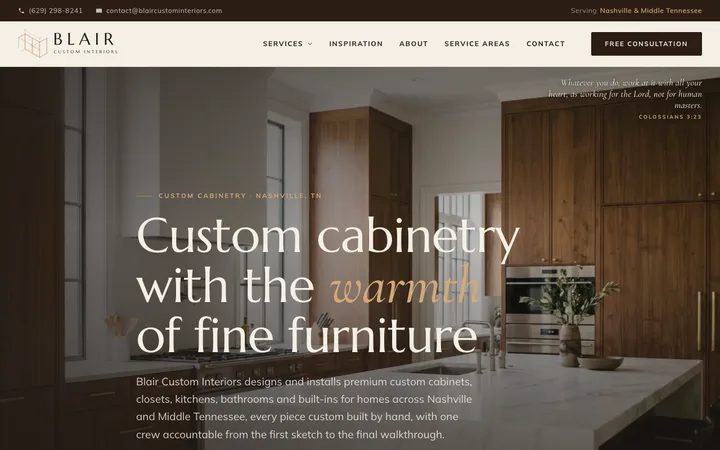 blaircustominteriors.com — the home page of Blair Custom Interiors