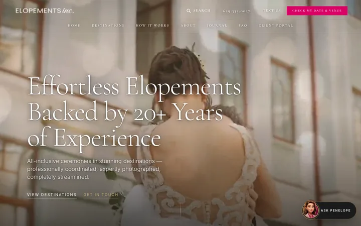 elopementsinc.com — the home page of Elopements Inc.