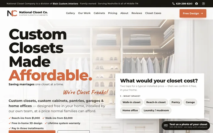 nationalclosetco.com — the home page of National Closet Company