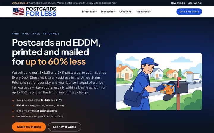 postcardsforless.com — the home page of Postcards For Less